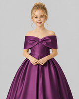 Grape Satin Flower Girl Dress Detail View
