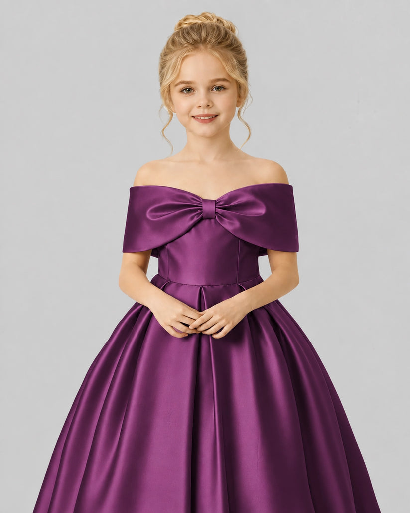 Grape Satin Flower Girl Dress Detail View