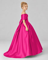 Hot Pink Satin Flower Girl Dress Side View
