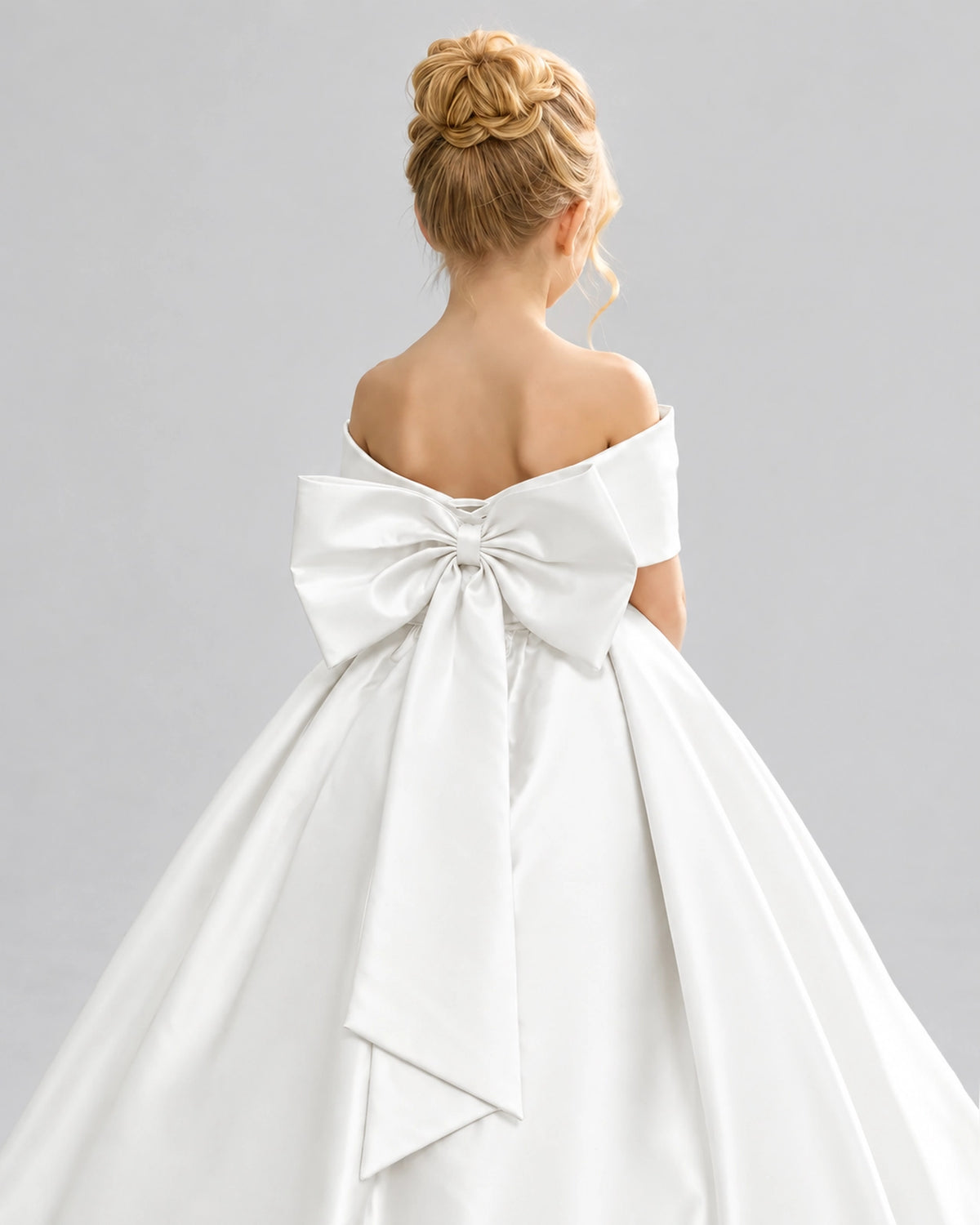 Ivory Satin Flower Girl Dress Back Detail View