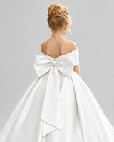 Ivory Satin Flower Girl Dress Back Detail View