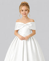 Ivory Satin Flower Girl Dress Detail View