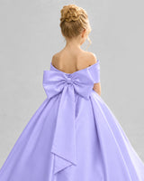 Lavender Satin Flower Girl Dress Back Detail View