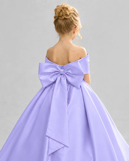 Lavender Satin Flower Girl Dress Back Detail View