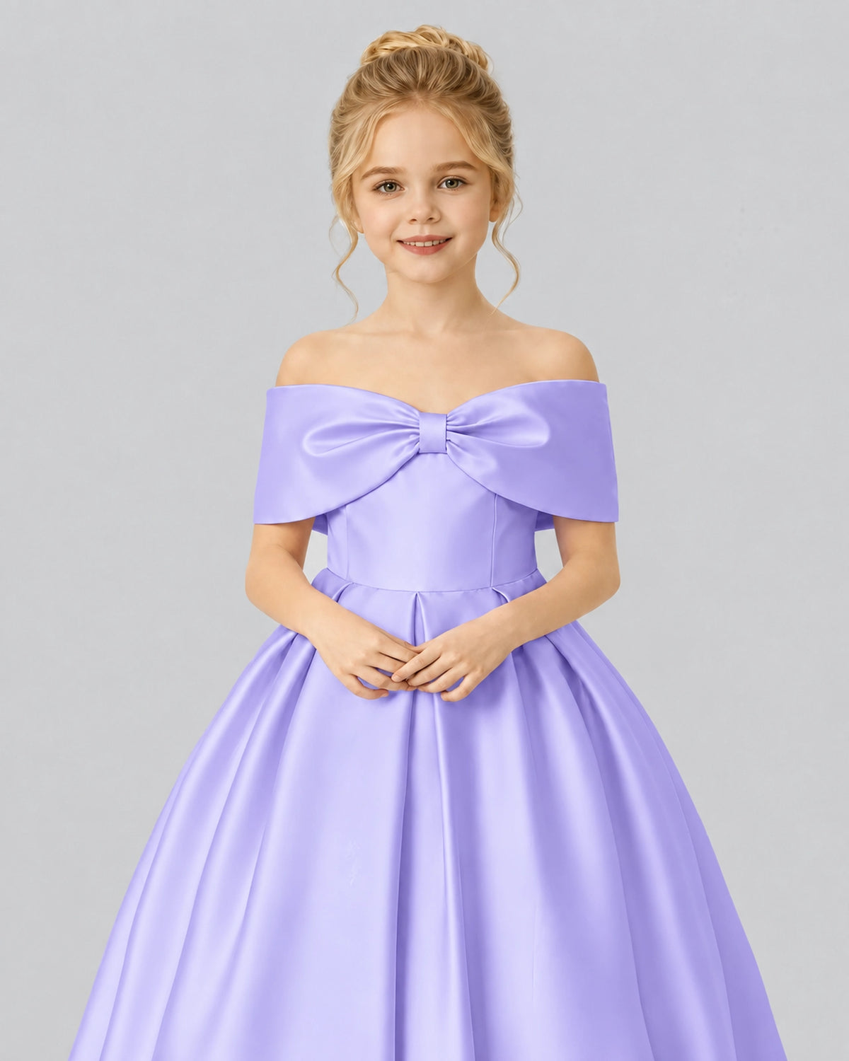Lavender Satin Flower Girl Dress Detail View