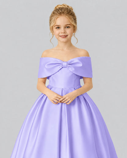 Lavender Satin Flower Girl Dress Detail View