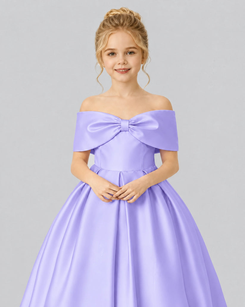 Lavender Satin Flower Girl Dress Detail View