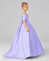 Lavender Satin Flower Girl Dress Side View