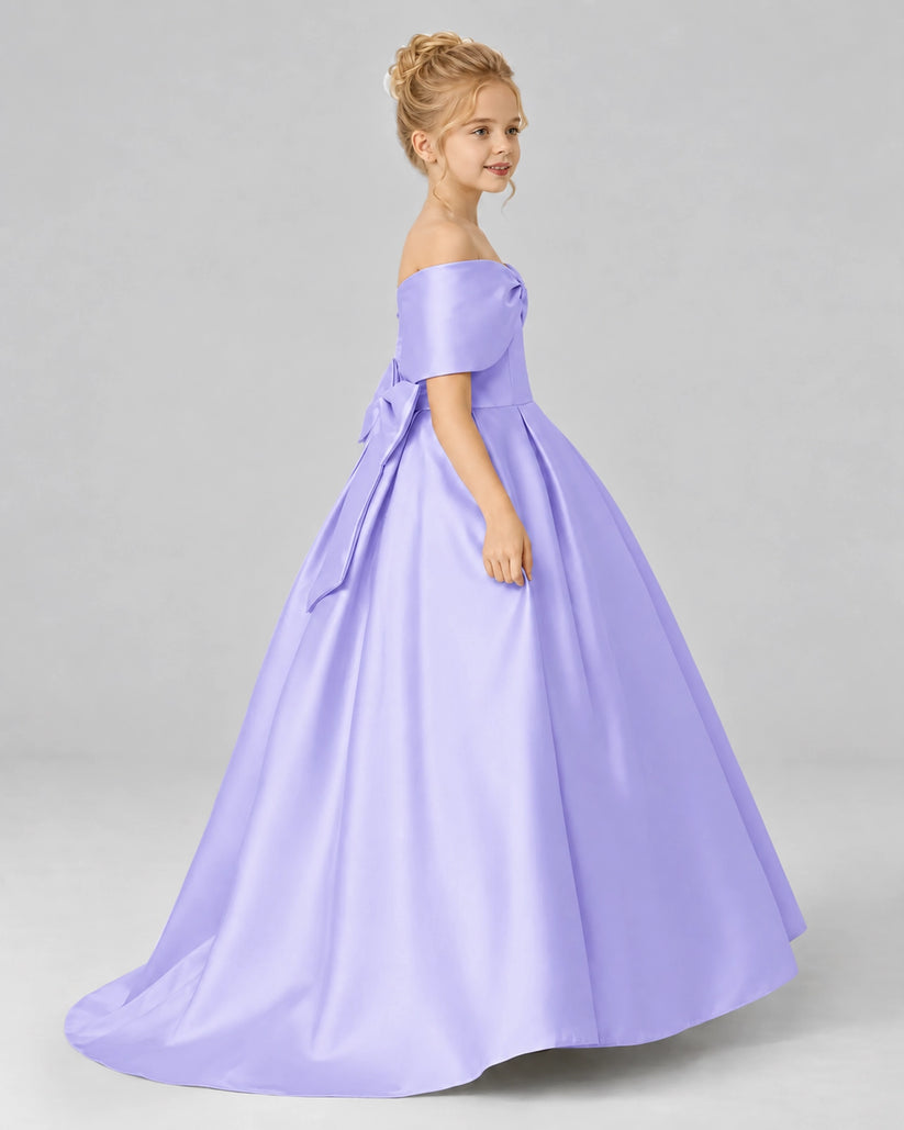 Lavender Satin Flower Girl Dress Side View
