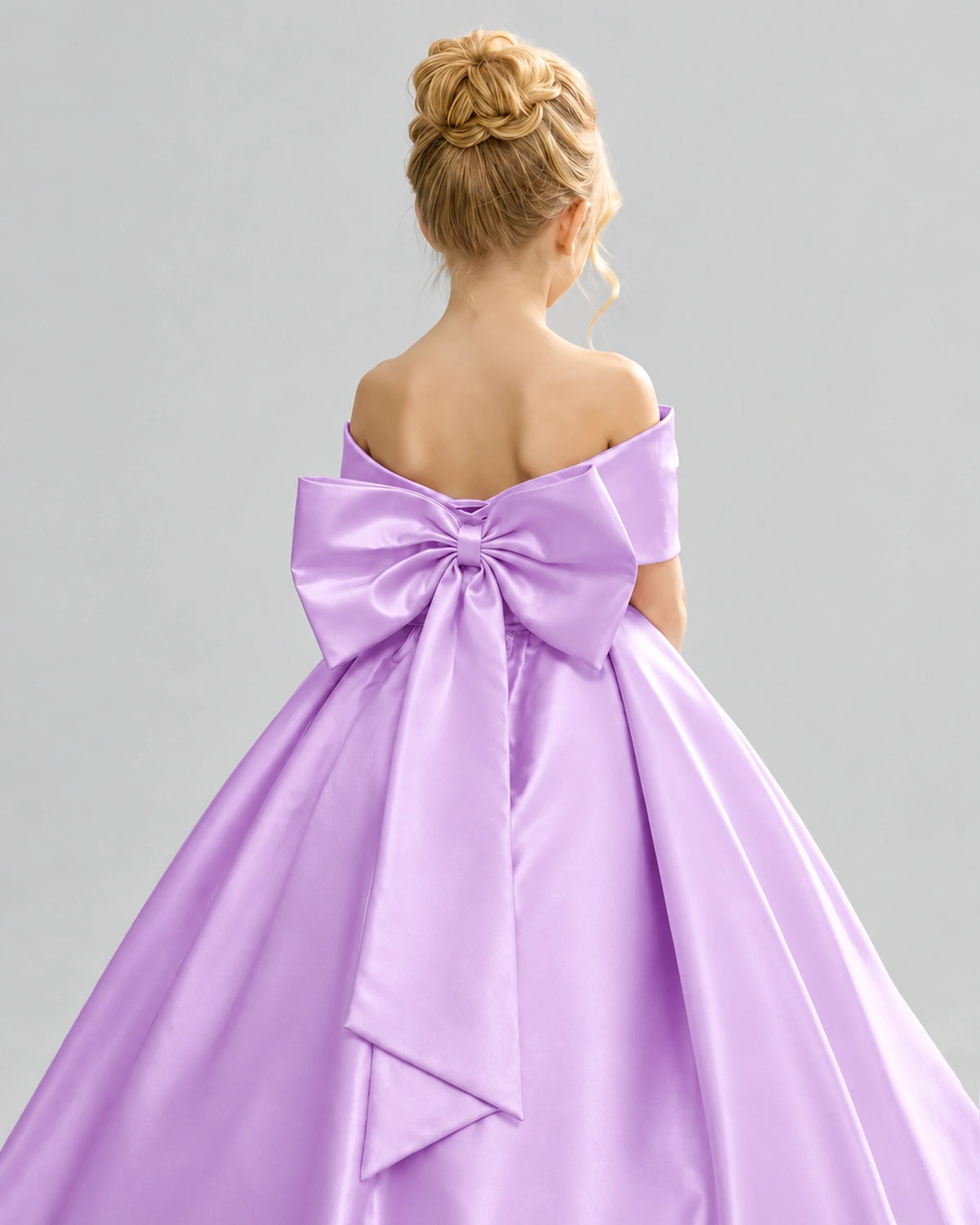 Lilac Satin Flower Girl Dress Back Detail View