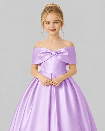 Lilac Satin Flower Girl Dress Detail View