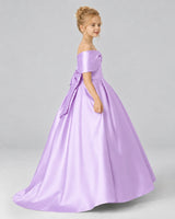 Lilac Satin Flower Girl Dress Side View