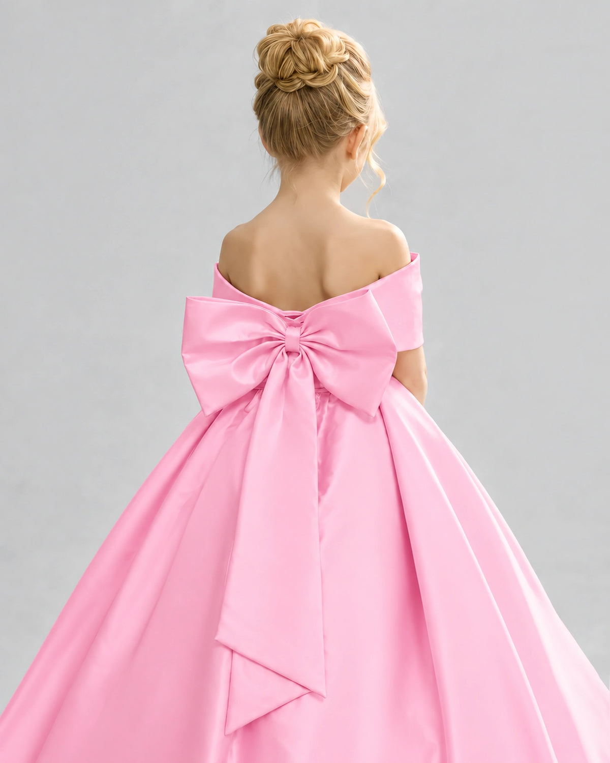Pink Satin Flower Girl Dress Back Detail View