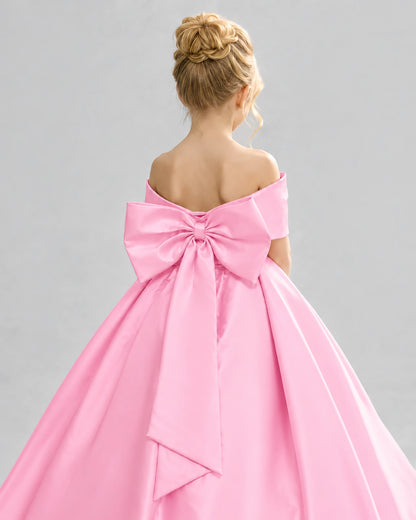 Pink Satin Flower Girl Dress Back Detail View