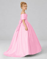 Pink Satin Flower Girl Dress Side View