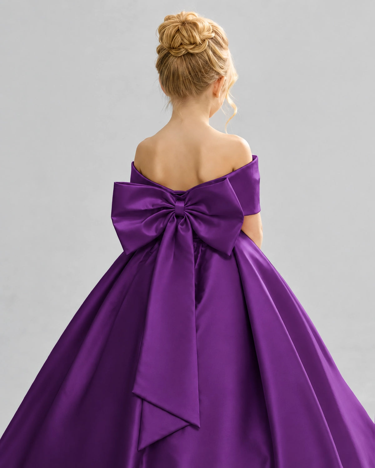 Purple Satin Flower Girl Dress Back Detail View