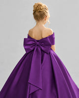 Purple Satin Flower Girl Dress Back Detail View