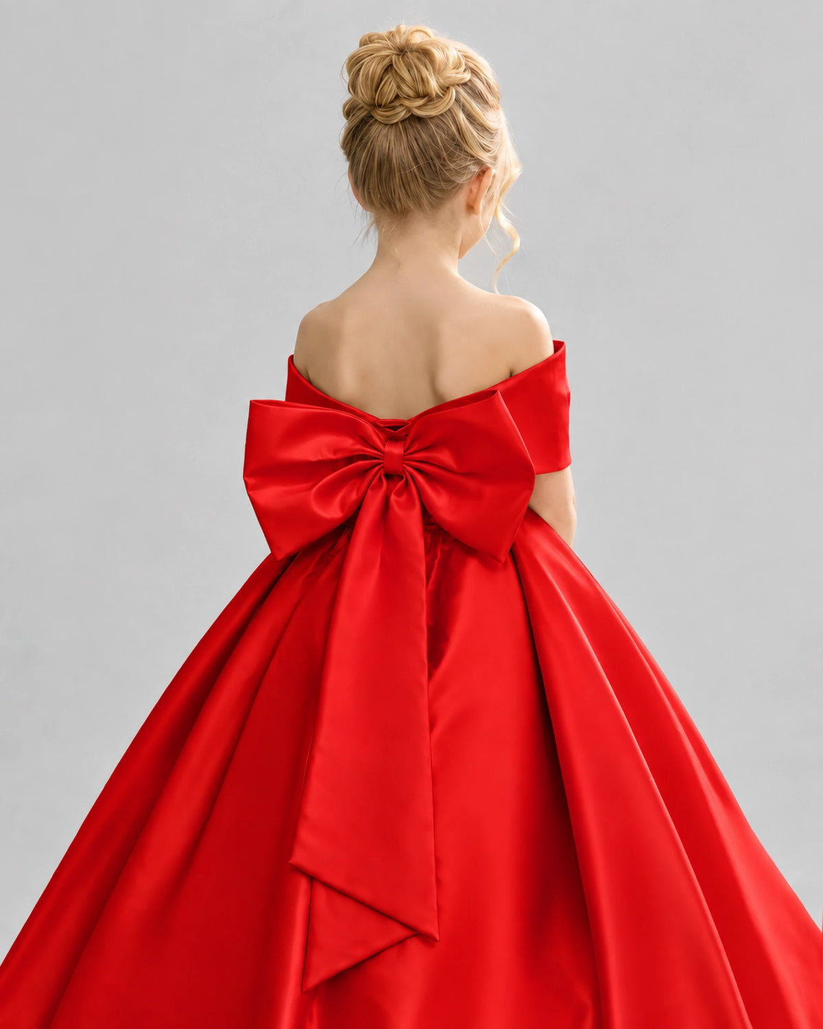 Red Satin Flower Girl Dress Back Detail View