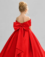 Red Satin Flower Girl Dress Back Detail View