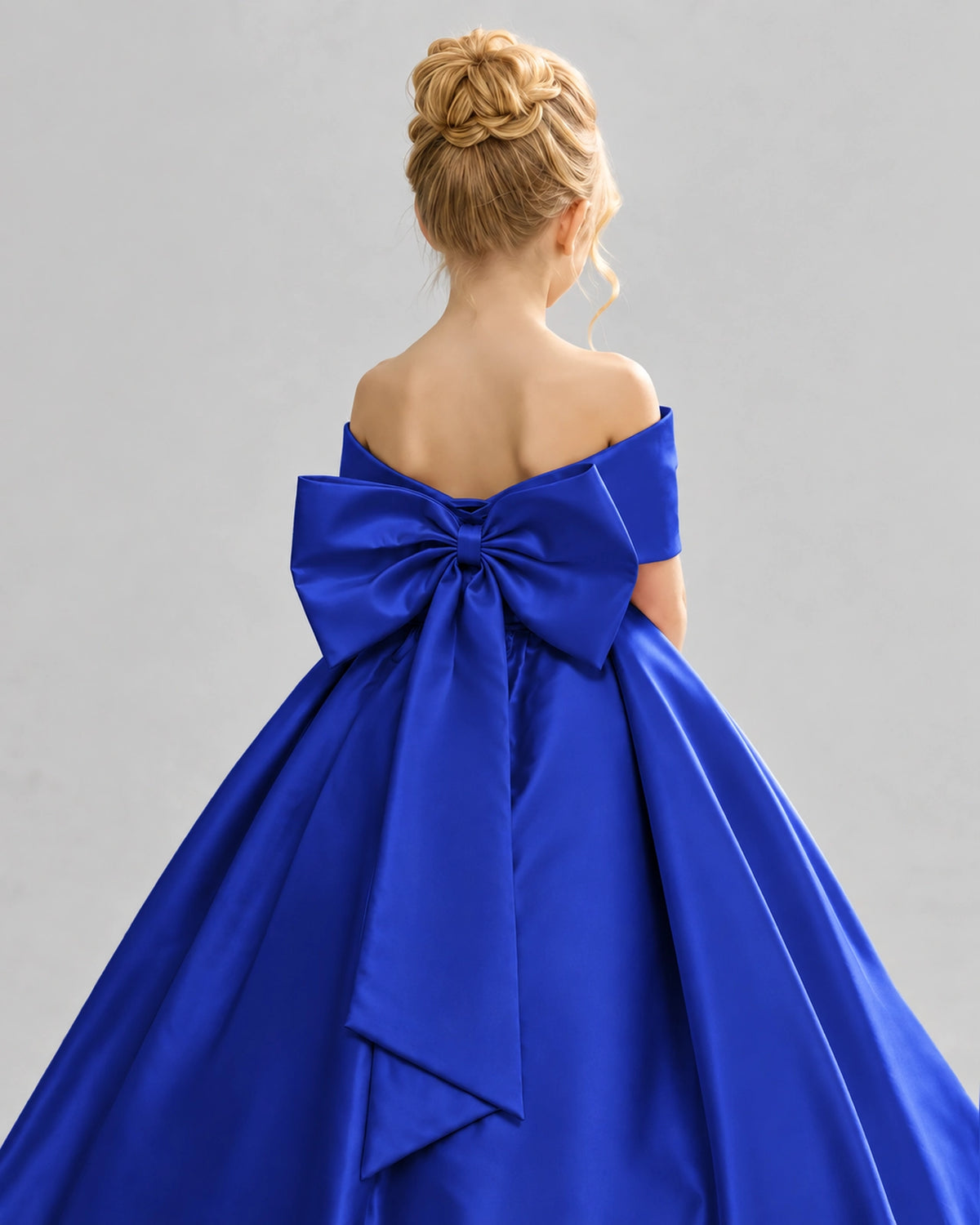 Royal Blue Satin Flower Girl Dress Back Detail View