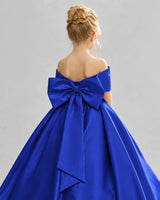Royal Blue Satin Flower Girl Dress Back Detail View