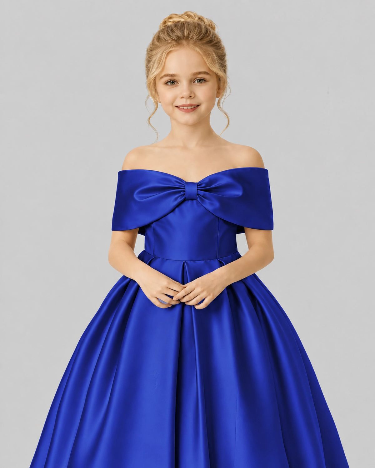 Royal Blue Satin Flower Girl Dress Detail View