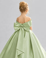 Sage Green Satin Flower Girl Dress Back Detail View