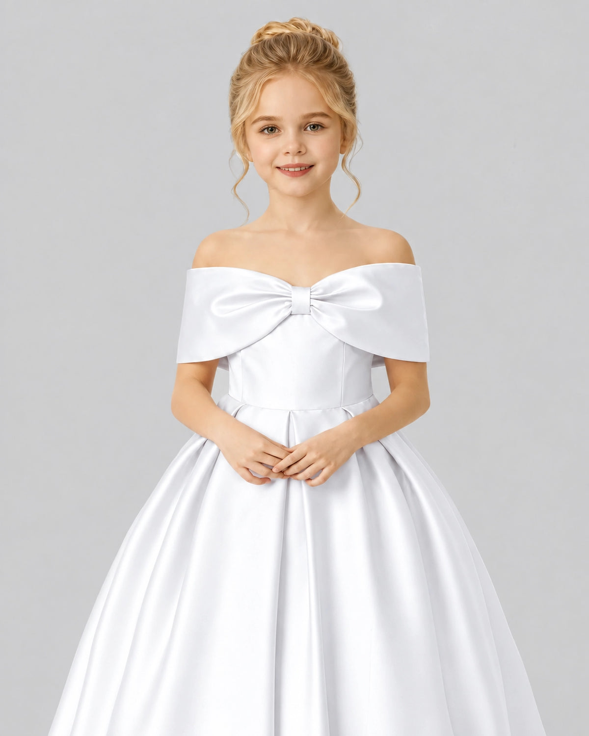 White Satin Flower Girl Dress Detail View