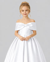 White Satin Flower Girl Dress Detail View