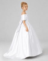 White Satin Flower Girl Dress Side View