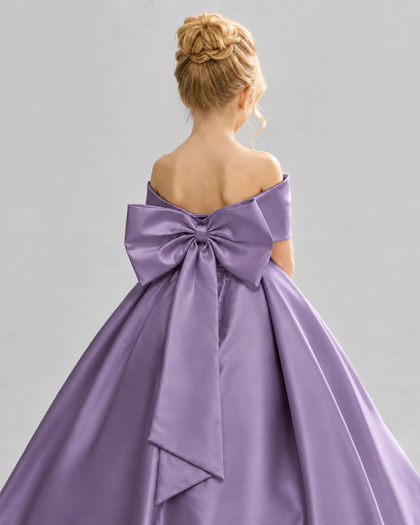 Wisteria Satin Flower Girl Dress Back Detail View