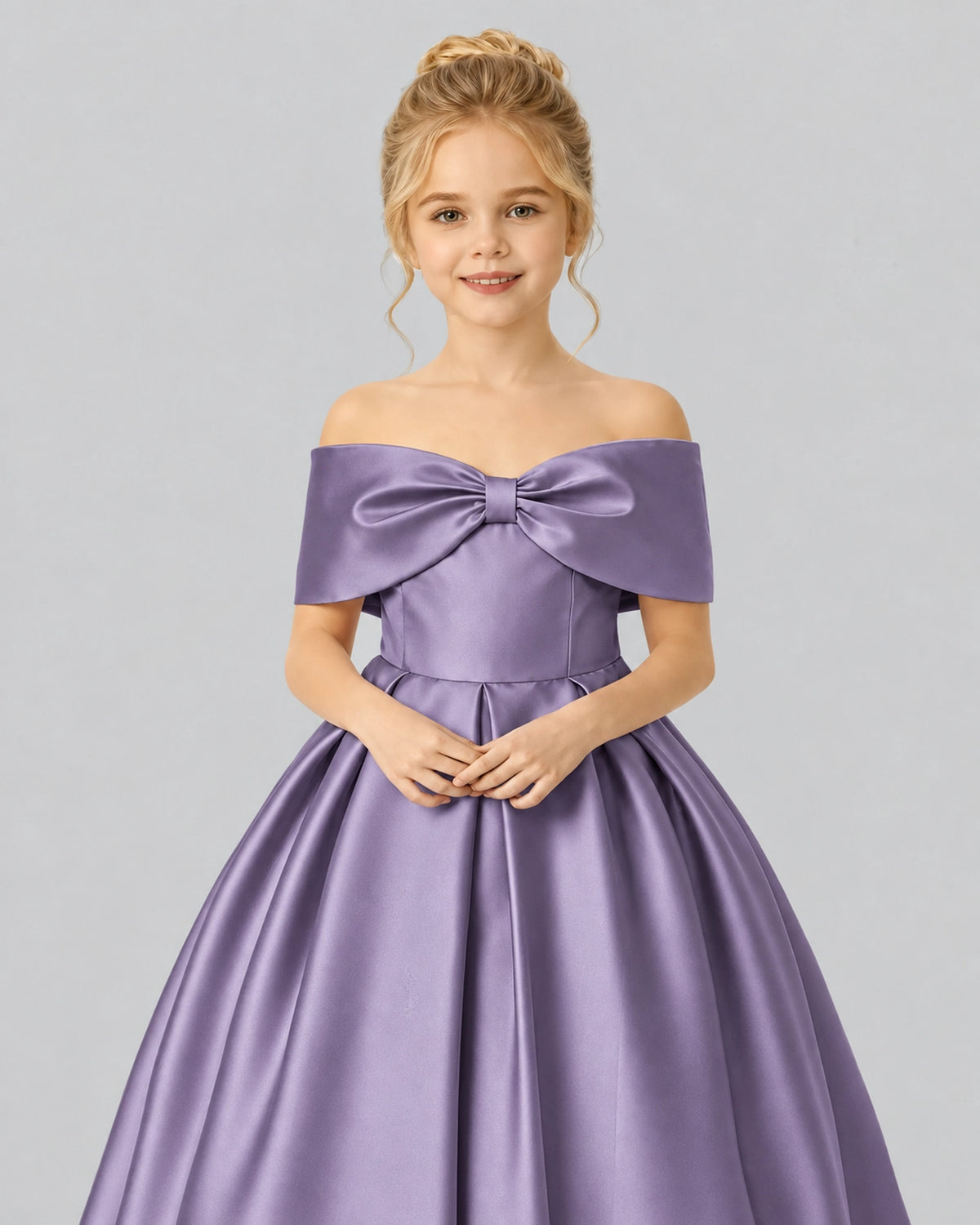 Wisteria Satin Flower Girl Dress Detail View