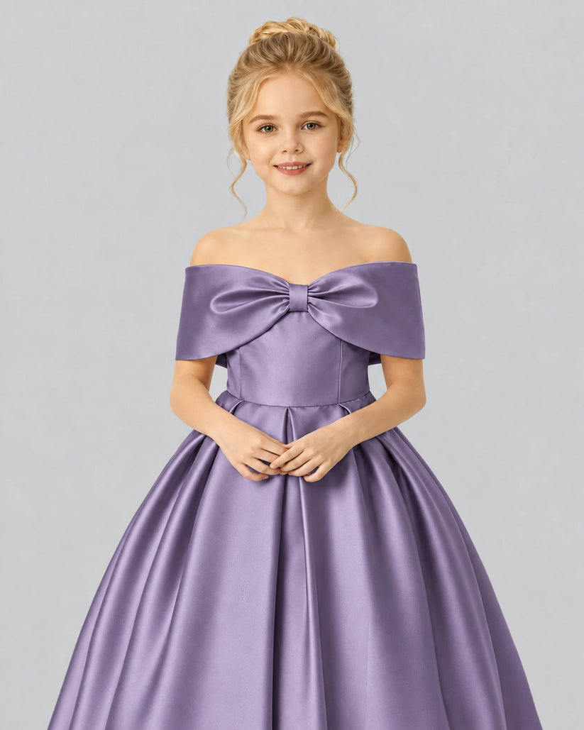 Wisteria Satin Flower Girl Dress Detail View