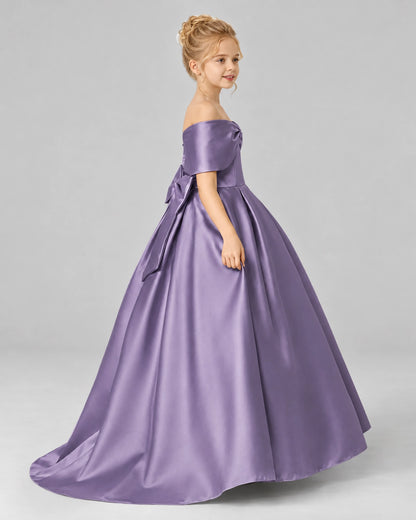 Wisteria Satin Flower Girl Dress Side View