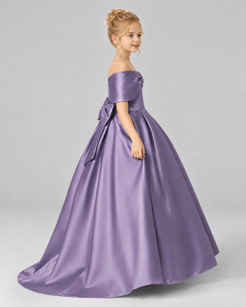 Wisteria Satin Flower Girl Dress Side View