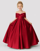 Burgundy Satin A-line Flower Girl Dress Front View