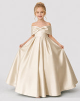 Champagne Satin Ball Gown Flower Girl Dress Front View