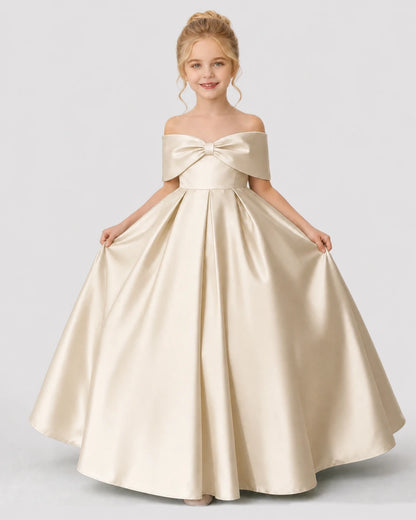 Champagne Satin Ball Gown Flower Girl Dress Front View