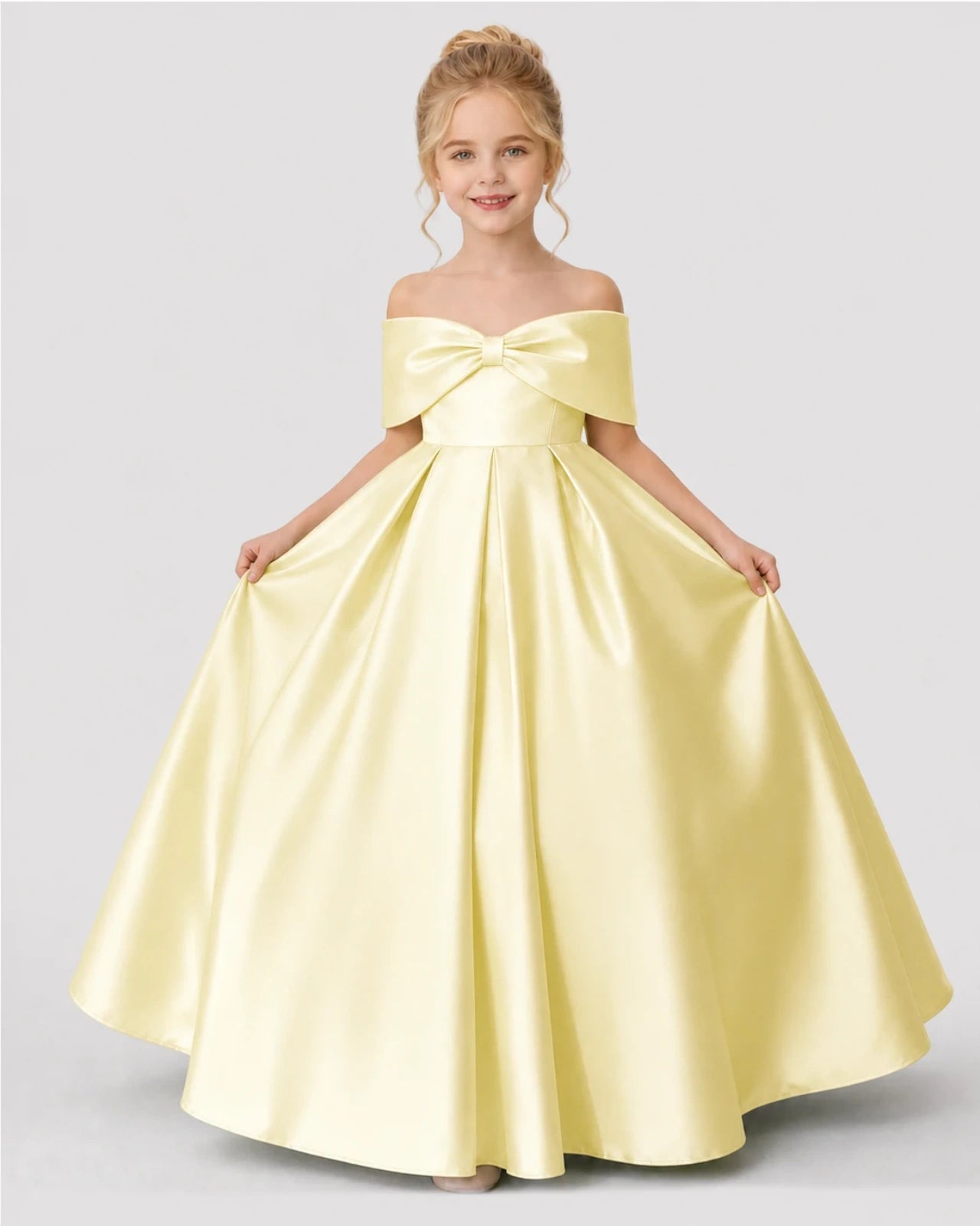 Daffodil Satin A-line Flower Girl Dress Front View