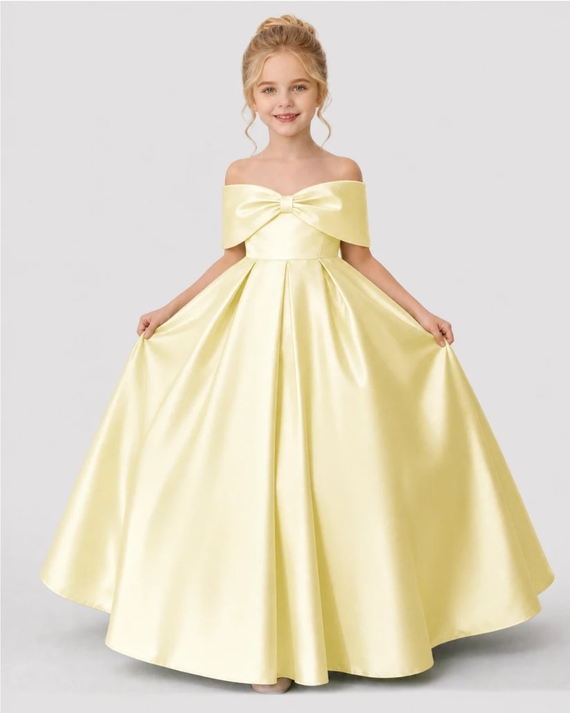 Daffodil Satin A-line Flower Girl Dress Front View