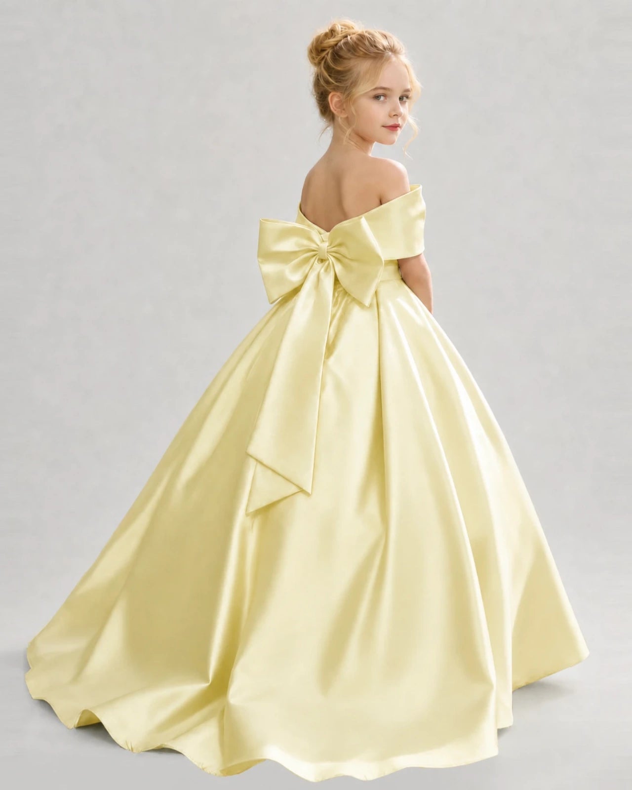 Daffodil Satin Ball Gown Flower Girl Dress Back View