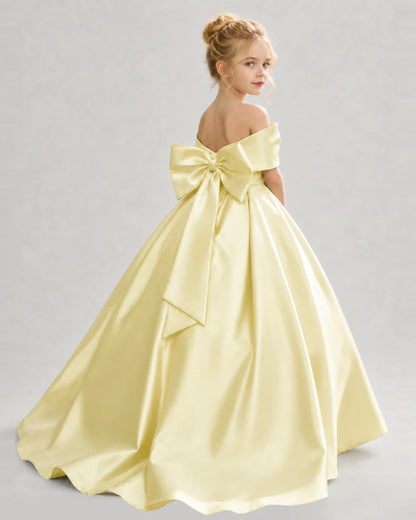 Daffodil Satin Ball Gown Flower Girl Dress Back View