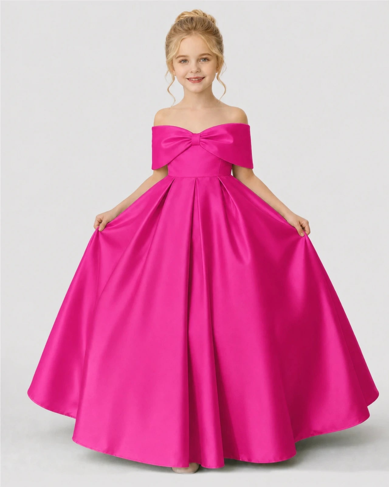 Hot Pink Satin A-line Flower Girl Dress Front View