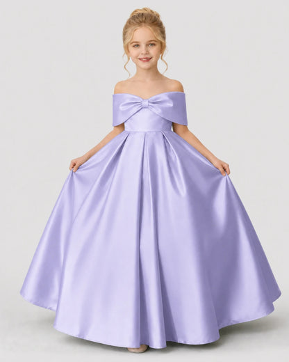 Lavender Satin A-line Flower Girl Dress Front View