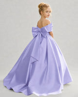 Lavender Satin A-line Flower Girl Dress Back View