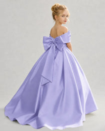 Dideyttawl White Flower Girl Dress Off-the-Shoulder Satin Ball Gown