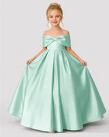 Mint Green Satin A-line Flower Girl Dress Front View