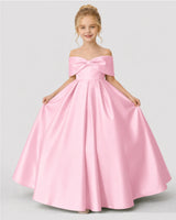 Pink Satin A-line Flower Girl Dress Front View