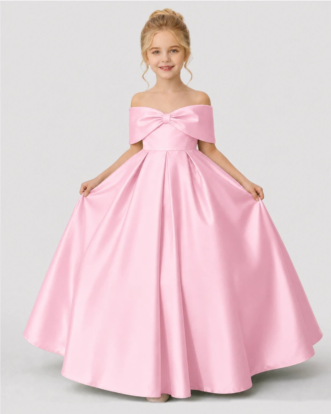 Pink Satin A-line Flower Girl Dress Front View