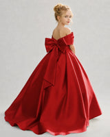 Red Satin Ball Gown Flower Girl Dress Back View